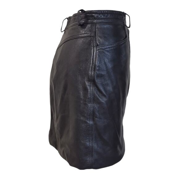 VAKKO Upcycled Black Leather Mini Skirt Sz 10 High Waist Jean Style Vintage Y2K - Picture 6 of 11